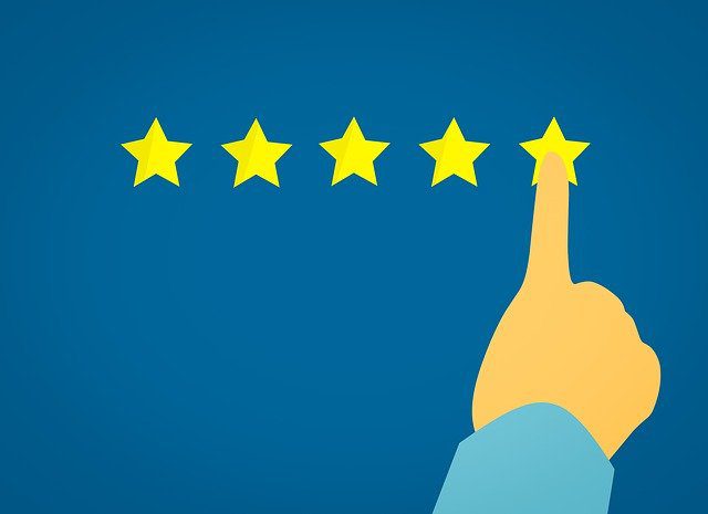 Animated hand pointing to five stars 