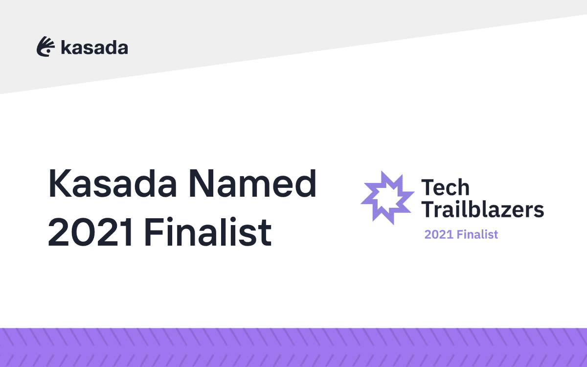 Kasada Logo to the left Tech Trailblazers 2021 Award to the right