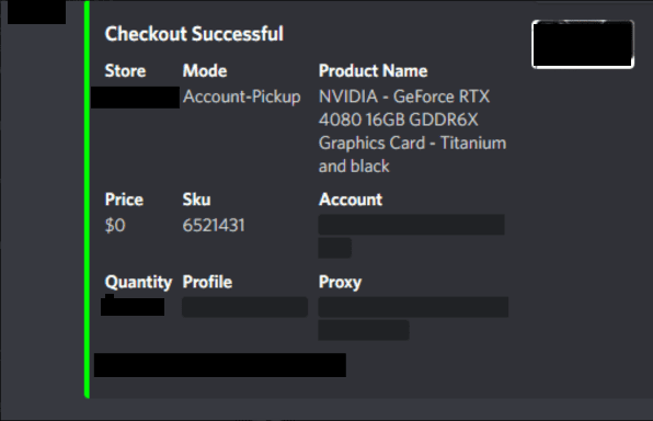 Freebie Bot Successful Checkout