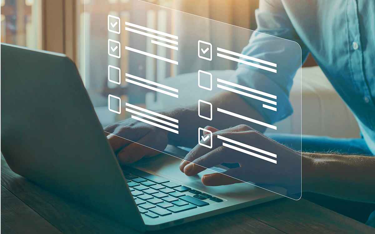 Questionnaire with checkboxes, filling survey form online, answer questions