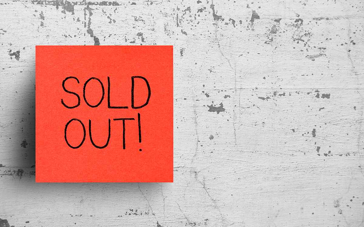 Sticky note on concrete wall, Sold Out