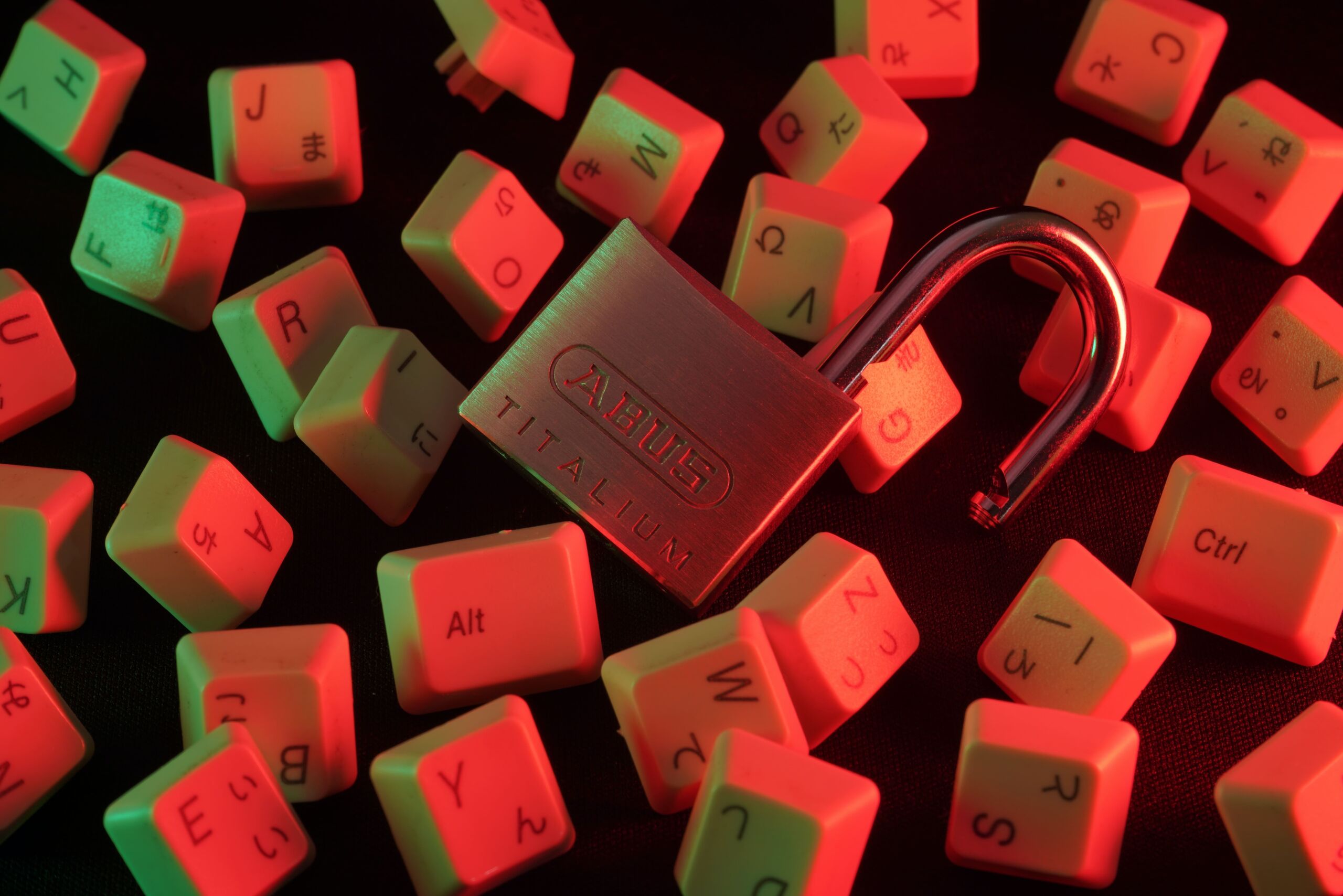 open lock with computer keys 