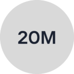 Gray circle, text inside reading 20M
