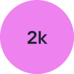 Pink circle, text inside reading 2k