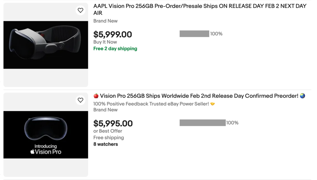 Apple Vision Pro for sale on reselling sites