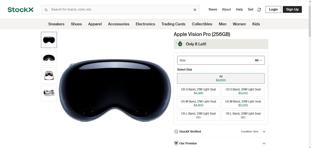A picture of an Apple Vision Pro for sale on reselling site StockX.
