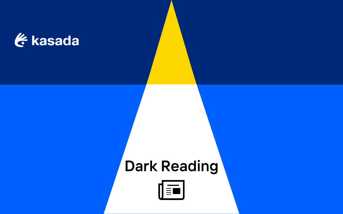 Background of geometric shapes with the Kasada logo in the top left corner and Dark Reading centered above an icon of a newsletter
