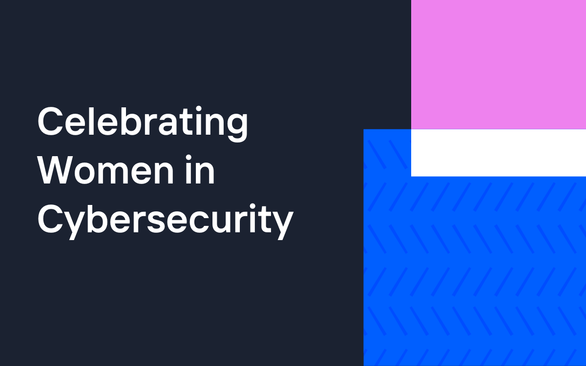 Decorative background with the text "Celebrating Women in Cybersecurity"