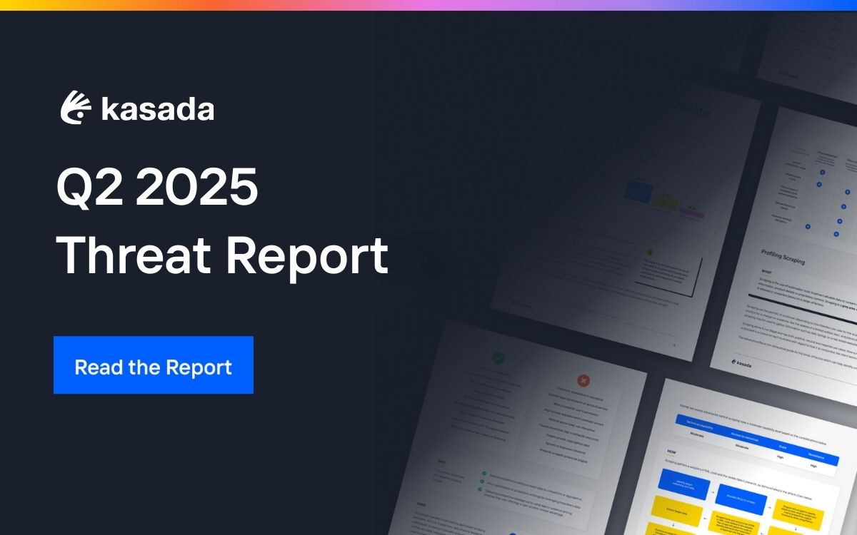 pages of Kasada's Q2 2025 Threat report with a button to download to read the report