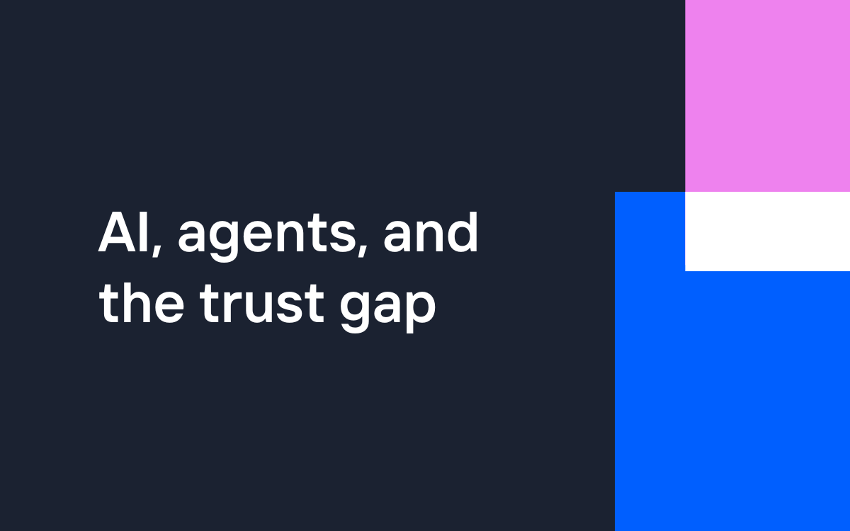 Midnight blue background with decorative border with text" AI, agents, and the trust gap"